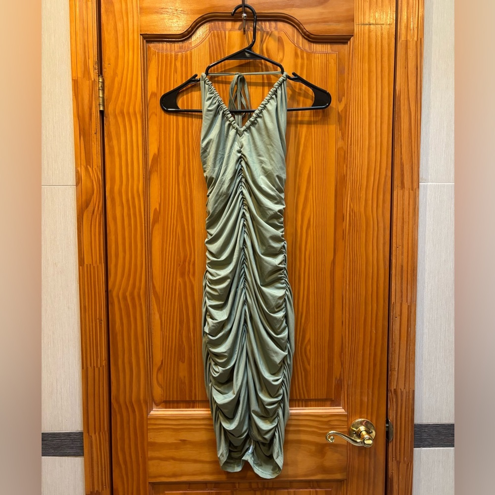 SHEIN Olive Backless Ruched Dress